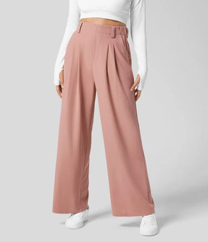 Darrahopens Fashion > Women's Fashion > Women's Activewear L Pink Drapey High-Waist Wide-Leg Trousers - Loose Fit Casual Long Pants for Women