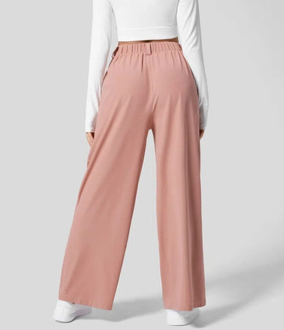 Darrahopens Fashion > Women's Fashion > Women's Activewear M Pink Drapey High-Waist Wide-Leg Trousers - Loose Fit Casual Long Pants for Women