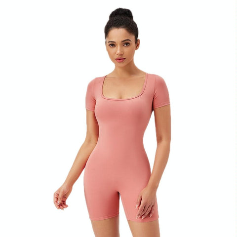 Darrahopens Fashion > Women's Fashion > Women's Activewear Quick Drying Women Square Neck Yoga Jumpsuit Size L - Rose Pink - Xl