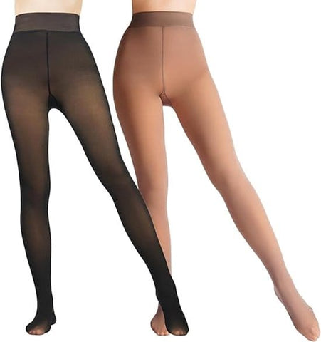 Darrahopens Fashion > Women's Fashion > Women's Bottoms 2-Pack Women's Thermal Leggings with Fleece Lining - High-Waisted Faux Sheer Tights - Lightweight - Extra Thick - Warm - Women's Leggings - Size XL (170-200 lbs)