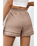 Darrahopens Fashion > Women's Fashion > Women's Bottoms Straw Yellow Textured Tiered Edge High Waist Casual Shorts - M