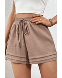 Darrahopens Fashion > Women's Fashion > Women's Bottoms Straw Yellow Textured Tiered Edge High Waist Casual Shorts - M