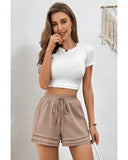 Darrahopens Fashion > Women's Fashion > Women's Bottoms Straw Yellow Textured Tiered Edge High Waist Casual Shorts - M