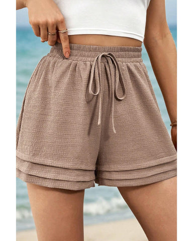Darrahopens Fashion > Women's Fashion > Women's Bottoms Straw Yellow Textured Tiered Edge High Waist Casual Shorts - M