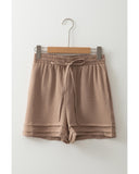 Darrahopens Fashion > Women's Fashion > Women's Bottoms Straw Yellow Textured Tiered Edge High Waist Casual Shorts - M