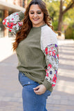 Darrahopens Fashion > Women's Fashion > Women's Bottoms Vineyard Green Plus Size Textured Floral Patchwork Raglan Sleeve Blouse - 2X