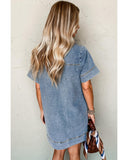 Darrahopens Fashion > Women's Fashion > Women's Dresses & Playsuits Beau Blue Short Sleeve Collared Patched Pocket Denim Mini Dress - XL