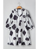 Darrahopens Fashion > Women's Fashion > Women's Dresses & Playsuits Black Plus Size Floral 3/4 Puff Sleeve Lace-up Neck Mini Dress - 2X