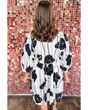 Darrahopens Fashion > Women's Fashion > Women's Dresses & Playsuits Black Plus Size Floral 3/4 Puff Sleeve Lace-up Neck Mini Dress - 2X