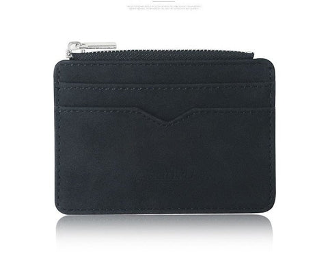 Darrahopens Fashion > Women's Fashion > Women's Handbags 2 Pcs Black Men's Slim Frosted PU Leather Card Holder Wallet with Zip Coin Pocket Multi-Card ID Case