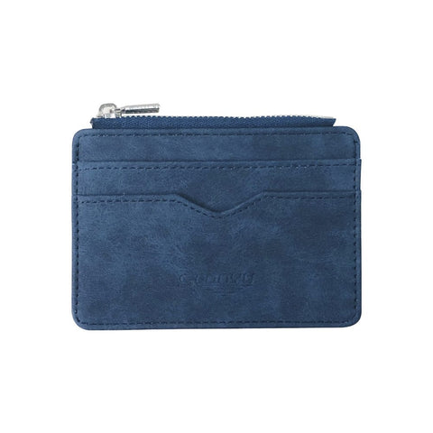 Darrahopens Fashion > Women's Fashion > Women's Handbags 2 Pcs Blue Men's Slim Frosted PU Leather Card Holder Wallet with Zip Coin Pocket Multi-Card ID Case