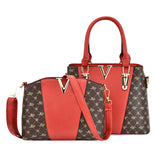 Darrahopens Fashion > Women's Fashion > Women's Handbags 2 PCS Women's Handbag Set PU Leather Tote & Crossbody Purse Fashion Splicing Design Red