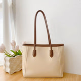 Darrahopens Fashion > Women's Fashion > Women's Handbags Beige and Brown Chic Large Capacity Tote Bag - PU Leather Commuter Shoulder Handbag for Women