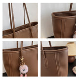 Darrahopens Fashion > Women's Fashion > Women's Handbags Beige and Brown Chic Large Capacity Tote Bag - PU Leather Commuter Shoulder Handbag for Women