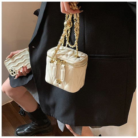Darrahopens Fashion > Women's Fashion > Women's Handbags Beige Chic Quilted Mini Box Crossbody Bag - Luxury Style Chain Purse for Women