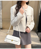 Darrahopens Fashion > Women's Fashion > Women's Handbags Beige Elegant Vintage Baguette Shoulder Bag - Chic PU Leather Underarm Purse with Gold Clasp