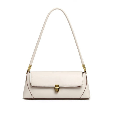 Darrahopens Fashion > Women's Fashion > Women's Handbags Beige Elegant Vintage Baguette Shoulder Bag - Chic PU Leather Underarm Purse with Gold Clasp