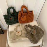 Darrahopens Fashion > Women's Fashion > Women's Handbags Beige Handcrafted Crochet Tote Bag – Vintage-Style Woven Cotton-Yarn Look Bag