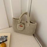 Darrahopens Fashion > Women's Fashion > Women's Handbags Beige Handcrafted Crochet Tote Bag – Vintage-Style Woven Cotton-Yarn Look Bag