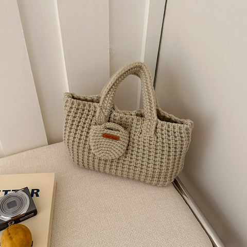 Darrahopens Fashion > Women's Fashion > Women's Handbags Beige Handcrafted Crochet Tote Bag – Vintage-Style Woven Cotton-Yarn Look Bag