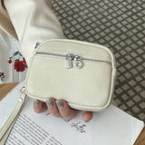 Darrahopens Fashion > Women's Fashion > Women's Handbags Beige Women's Mini Genuine Leather Coin Purse Double Zipper Organiser Multi-function Wristlet Wallet