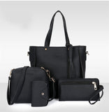 Darrahopens Fashion > Women's Fashion > Women's Handbags Black 4-Piece Women Bag Set Lychee Grain PU Leather Large Capacity Tote Shoulder Bag Crossbody Clutch and Card Holder for Daily Travel and Work Use