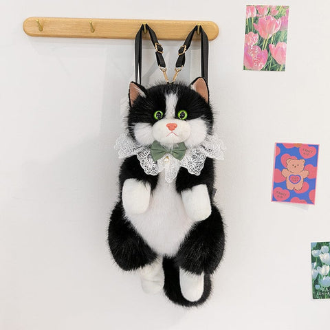 Darrahopens Fashion > Women's Fashion > Women's Handbags Black Adorable Plush Cat Backpack - Soft Furry Doll Bag with Zipper Compartment for Girls and Women