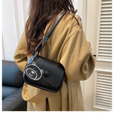 Darrahopens Fashion > Women's Fashion > Women's Handbags Black Chic PU Leather Crossbody Bag with Cute Bear Charm - Adjustable Strap Shoulder Purse
