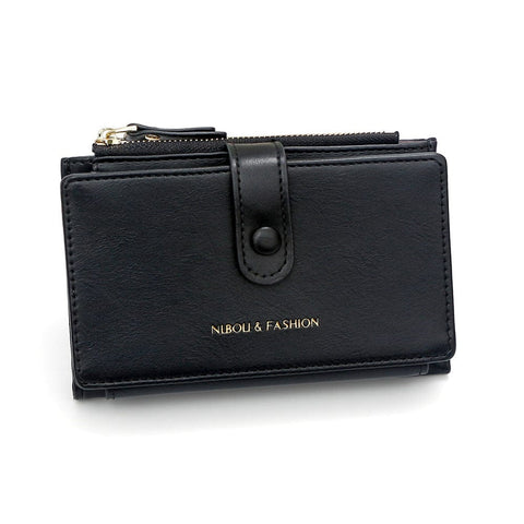 Darrahopens Fashion > Women's Fashion > Women's Handbags Black Compact Bifold Wallet for Women - High Capacity PU Leather Purse with Zipper Coin Pocket