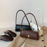 Darrahopens Fashion > Women's Fashion > Women's Handbags Black Elegant Vintage Baguette Shoulder Bag - Chic PU Leather Underarm Purse with Gold Clasp
