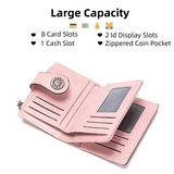 Darrahopens Fashion > Women's Fashion > Women's Handbags Black Korean Style Cutout Compact PU Leather Wallet - Women's Mini Bifold Purses with 8 Card Slots, 2 ID Window & Coin Zip Pocket