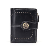 Darrahopens Fashion > Women's Fashion > Women's Handbags Black Korean Style Cutout Compact PU Leather Wallet - Women's Mini Bifold Purses with 8 Card Slots, 2 ID Window & Coin Zip Pocket