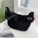 Darrahopens Fashion > Women's Fashion > Women's Handbags Black Minimalist Corduroy Crossbody Bag – Large Capacity Single Shoulder & Diagonal Sling Bag in Korean Style