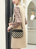 Darrahopens Fashion > Women's Fashion > Women's Handbags Black Stylish Checkerboard Crossbody Camera Bag - PU Leather with Adjustable Wide Strap