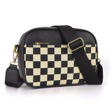 Darrahopens Fashion > Women's Fashion > Women's Handbags Black Stylish Checkerboard Crossbody Camera Bag - PU Leather with Adjustable Wide Strap