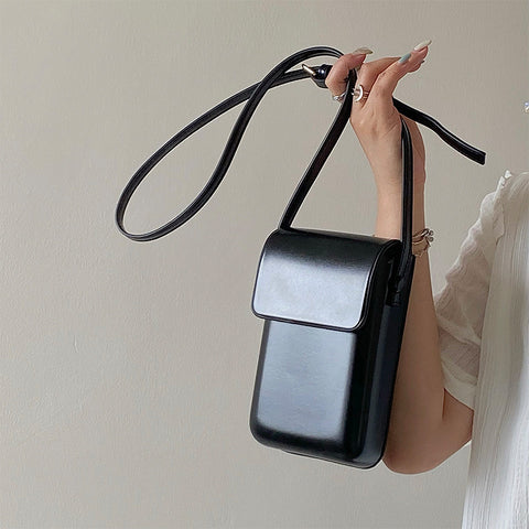 Darrahopens Fashion > Women's Fashion > Women's Handbags Black Stylish Women's Crossbody Phone Bag – Compact Vertical PU Leather Mini Shoulder Bag with Magnetic Closure (Adjustable Strap)