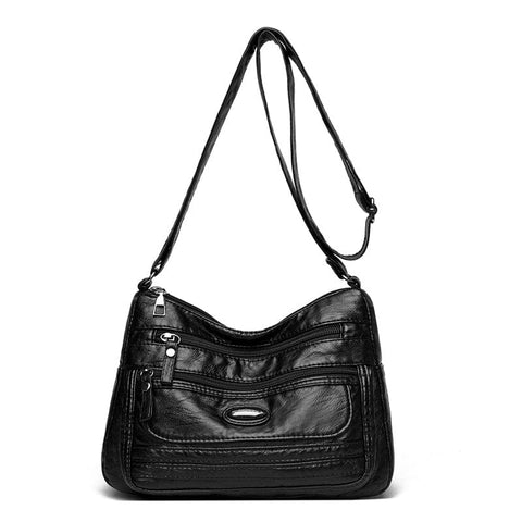Darrahopens Fashion > Women's Fashion > Women's Handbags Black Women's Soft Washed PU Leather Crossbody Bag - Multi-Pocket Casual Shoulder Purse for Everyday Organization