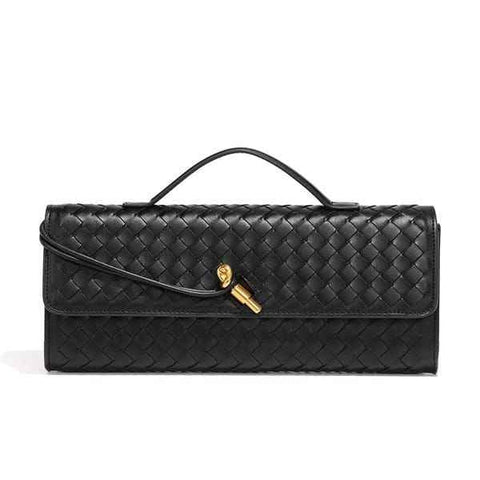 Darrahopens Fashion > Women's Fashion > Women's Handbags Black Woven Leather Handbag with Gold-Tone Lock