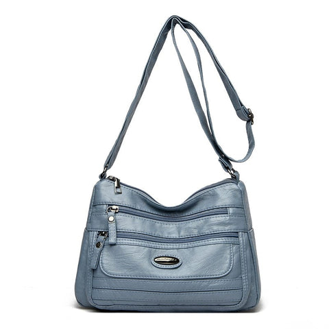 Darrahopens Fashion > Women's Fashion > Women's Handbags Blue Women's Soft Washed PU Leather Crossbody Bag - Multi-Pocket Casual Shoulder Purse for Everyday Organization