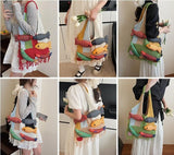 Darrahopens Fashion > Women's Fashion > Women's Handbags Boho Knit Tote Bag with 3D Fish Applique – Patchwork Shoulder Bag for Women, Beach, Travel & Daily Use – Soft Fringe Design (Khaki)