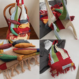 Darrahopens Fashion > Women's Fashion > Women's Handbags Boho Knit Tote Bag with 3D Fish Applique – Patchwork Shoulder Bag for Women, Beach, Travel & Daily Use – Soft Fringe Design (Red)