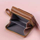 Darrahopens Fashion > Women's Fashion > Women's Handbags Brown Chic Compact Trifold Wallet for Women - PU Leather Card Holder with Zipper Coin Purse & Wristlet Strap