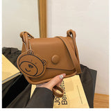 Darrahopens Fashion > Women's Fashion > Women's Handbags Brown Chic PU Leather Crossbody Bag with Cute Bear Charm - Adjustable Strap Shoulder Purse