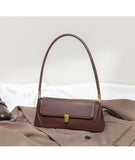 Darrahopens Fashion > Women's Fashion > Women's Handbags Brown Elegant Vintage Baguette Shoulder Bag - Chic PU Leather Underarm Purse with Gold Clasp