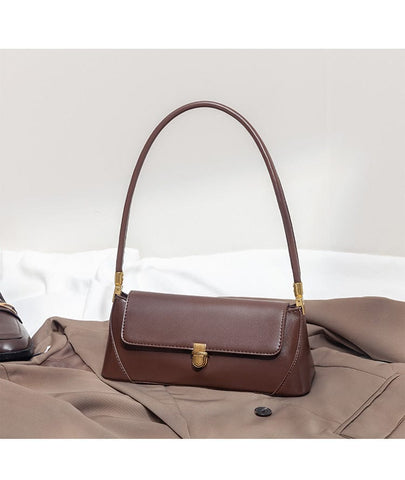 Darrahopens Fashion > Women's Fashion > Women's Handbags Brown Elegant Vintage Baguette Shoulder Bag - Chic PU Leather Underarm Purse with Gold Clasp