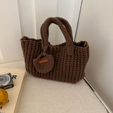 Darrahopens Fashion > Women's Fashion > Women's Handbags Brown Handcrafted Crochet Tote Bag – Vintage-Style Woven Cotton-Yarn Look Bag