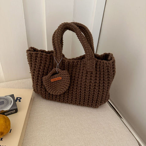 Darrahopens Fashion > Women's Fashion > Women's Handbags Brown Handcrafted Crochet Tote Bag – Vintage-Style Woven Cotton-Yarn Look Bag