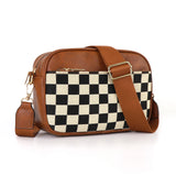 Darrahopens Fashion > Women's Fashion > Women's Handbags Brown Stylish Checkerboard Crossbody Camera Bag - PU Leather with Adjustable Wide Strap