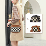 Darrahopens Fashion > Women's Fashion > Women's Handbags Brown Stylish Checkerboard Crossbody Camera Bag - PU Leather with Adjustable Wide Strap