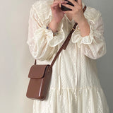 Darrahopens Fashion > Women's Fashion > Women's Handbags Brown Stylish Women's Crossbody Phone Bag – Compact Vertical PU Leather Mini Shoulder Bag with Magnetic Closure (Adjustable Strap)